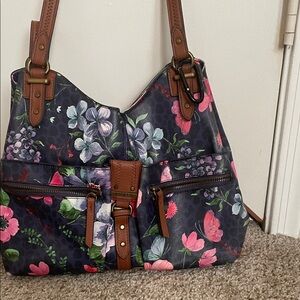 Rosetti Floral Shoulder Bag with Brown Accents
